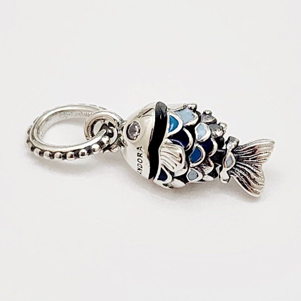 Pandora Blue Scaled Fish Dangle Charm with pouch